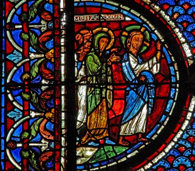 Fenêtre de Marie-Madeleine : Marie, Marthe et Jésus vont à la tombe de Lazare - French School