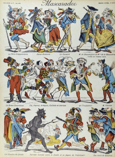 Mascarade : personnages caricaturés masqués - Image d