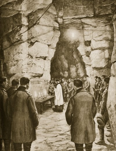 Messe avant la bataille dans les grottes françaises, 1914-19 - French School