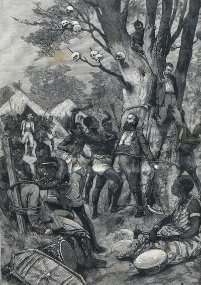 Massacre au Congo : Européens suppliciés par des cannibales. Dans "Le Petit Parisien" de 1898. - French School