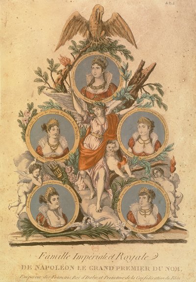 Médaillons représentant les membres de la famille impériale de Napoléon Ier : Impératrice Joséphine ; Marie Julie, épouse de Joseph Napoléon ; Roi de Naples ; Augusta Amélie de Bavière ; Frédérica Catherine de Wurtemberg - French School