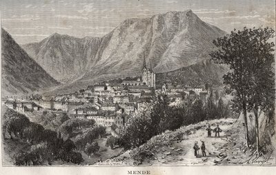 Mende - Lozère en région Languedoc-Roussillon - gravure dans « La France illustrée : géographie, histoire, administration statistique » par V.-A. Malte-Brun. 1884 - French School