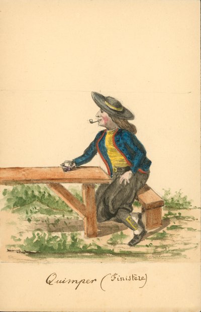 Costume masculin de Quimper, Finistère (lithographie en couleur) - French School
