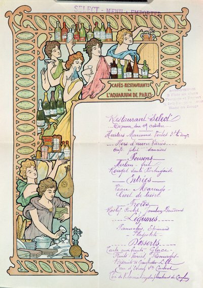 Menu des Café Restaurants de l