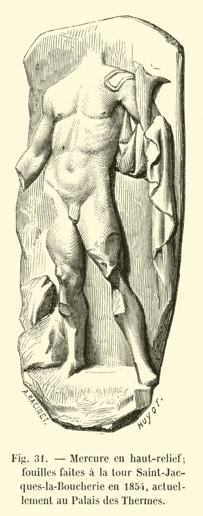 Mercure en haut-relief; fouilles faites à la tour Saint-Jacques-la-Boucherie en 1854, actuellement au Palais des Thermes - French School