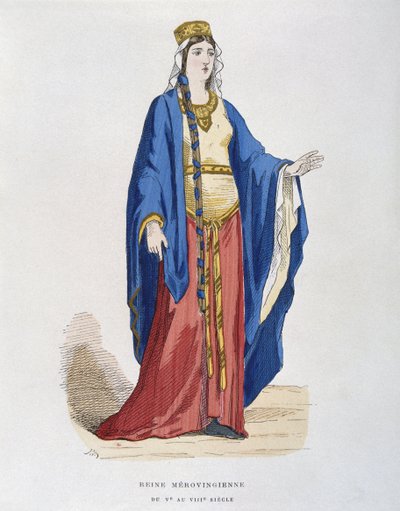 Reine mérovingienne, du 5ème au 8ème siècle, de Costumes civils et militaires des français à travers les siècles - French School