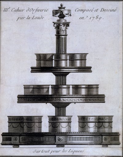 Métal: un ensemble de tasses à liqueur sur un support, 1780-96 - French School