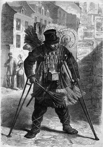 Métier parisien : le marchand de plumes, tasses, cuillères en pot - French School