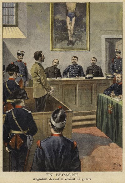 Michele Angiolillo devant le Conseil de guerre, Espagne, 1897 - French School