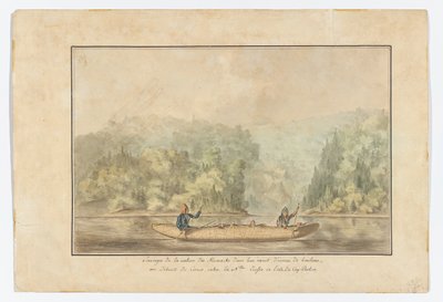 Micmacs dans leur canoë en écorce de bouleau; Détroit de Canso entre la Nouvelle-Écosse et l