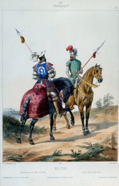Uniformes militaires : milices sous François Ier, arbalétrier de la ville de Paris et archer de l