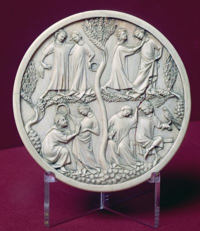Boîtier de miroir représentant des scènes courtoises, vers 1320-30 - French School