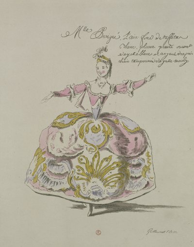 Miss Puvigne en Air, dans Zoroastre, un livret de Cahusac, composé par Jean-Philippe Rameau (1683-1764) fac-similé par A. Guillaumot Fils, 1749 (gravure en couleur) - French School
