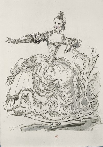 Mlle Puvigne en La Statue Vivante, dans Pygmalion, un livret de Lamotte, composé par Jean-Philippe Rameau (1683-1764) 1748 (gravure en couleur) - French School