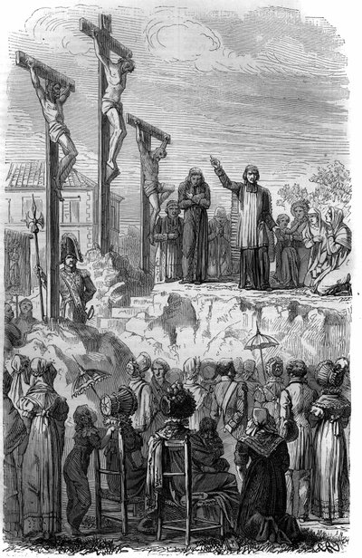 Missions organisées par les Jésuites en France au XIXe siècle. Gravure dans « Histoire des Papes-Rois-Reines et Empereurs à travers les siècles » par Maurice Lachatre - French School