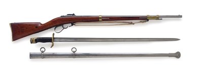 Fusil Lance de Cent-Gardes modèle 1854 à broche avec baïonnette-épée rare, vers 1856 - French School