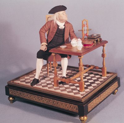 Modèle de Benjamin Franklin (1706-90) à sa table, fin du 18e siècle - French School