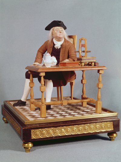 Modèle de Benjamin Franklin (1706-90) à sa table, fin du 18e siècle - French School
