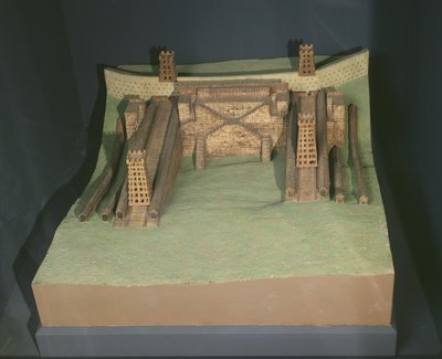Modèle des constructions de Jules César (101-44 av. J.-C.) devant Avaricum (Bourges) en 52 av. J.-C. - French School