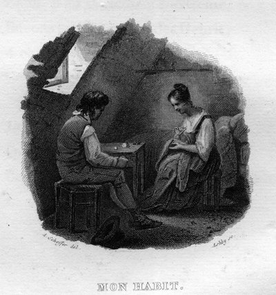 Mon habit Chanson de Béranger dans « Œuvres complètes » (1834) de Pierre Jean de Béranger (1780-1857), poète et chansonnier français - French School