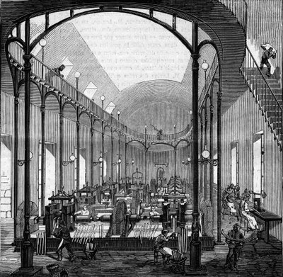 Fabrication de monnaie : laminage et découpe. Gravure dans « Le Monde Illustré » n°145 du 21 janvier 1860 - French School