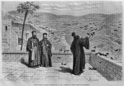 Moine nourrissant des oiseaux, monastère de Marsaha, de La Syrie d