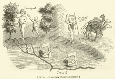 Monocules, Blemmys, Sciopodes (gravure) - French School