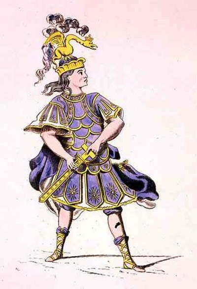 Monsieur Le Kain en Achille, dans Iphigénie en Aulide, de Jean Racine (1639-99) 1679 (gravure en couleur) - French School
