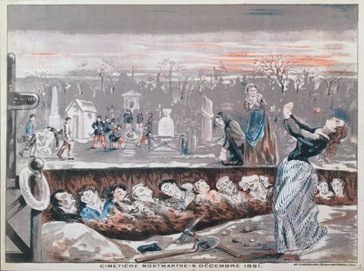 Cimetière de Montmartre, 4 décembre 1851 (lithographie couleur) - French School
