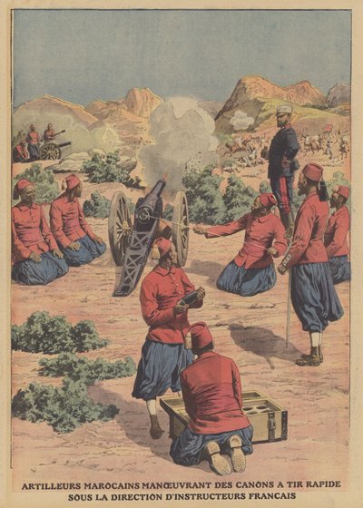 Artilleurs marocains tirant des canons à tir rapide sous la direction d