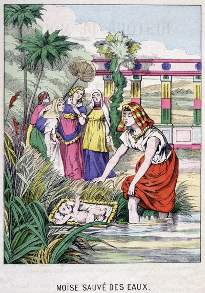 Moïse sauvé des eaux - dans "Vie de Moïse", éd. Olivier Pinot, Épinal, fin 19ème siècle - French School
