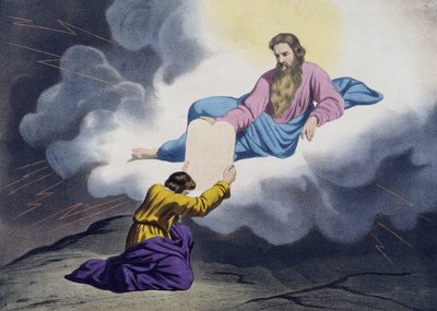 Moïse recevant les Tables de la Loi, illustration du catéchisme L