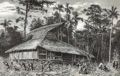 Mosquée à Dodinga, Nouvelle-Guinée, illustration de la revue Le Tour du Monde, 1879 - French School