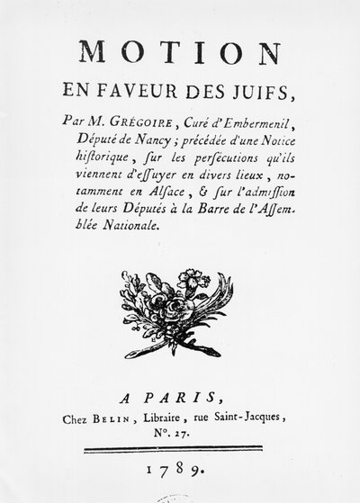 Motion en faveur des Juifs, par Henri Grégoire (1750-1831), 1789 - French School