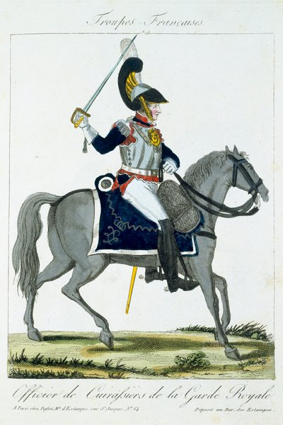 Officier Monté des Cuirassiers de la Garde Royale, de Troupes Françaises, pub. chez Basset, Paris, vers 1790 - French School