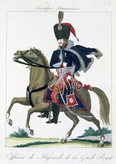Officier Monté des Hussards de la Garde Royale, de Troupes Françaises, pub. chez Basset, Paris, vers 1790 - French School