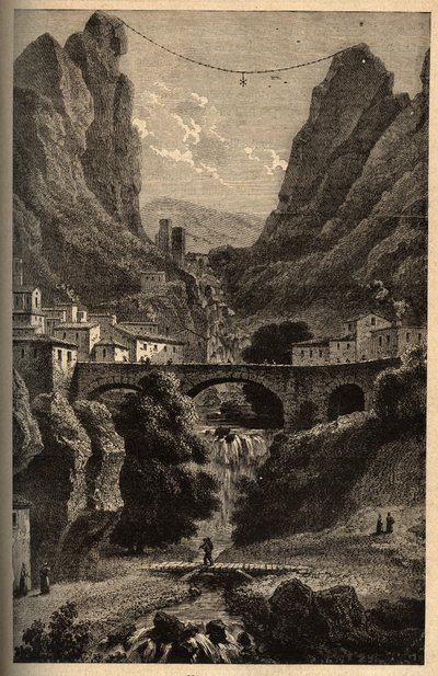 Moustiers-Sainte-Marie (Moustiers Sainte Marie) - Alpes-de-Haute-Provence - gravure dans "PATRIE" - DESCRIPTION PIQUE DE LA FRANCE EN 6 VOLUMES PAR LUCIEN HUARD - fin XIXe siècle. - French School