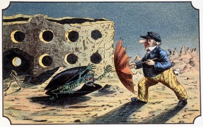 M. Baboulifiche attaqué par un monstre moisissure sur la lune - dans « Voyage dans la lune » - French School