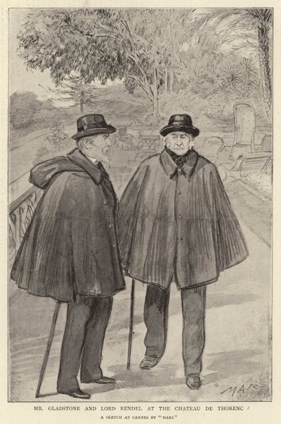 M. Gladstone et Lord Rendel au Château de Thorenc (litho) - French School
