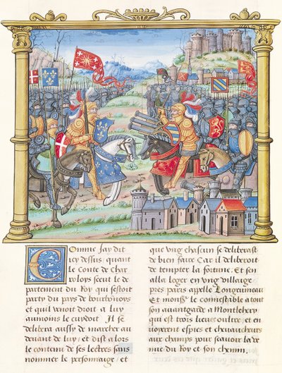 Bataille de Montlhéry pendant la Guerre de la Ligue du Bien Public, 14 juillet 1465, des Mémoires de Philippe de Commynes (1445-1509) - French School