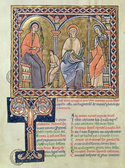 Ms 1041 f.1v Grammaire, Dialecte et Rhétorique de Satyricon par Martianus Capella, vers 1200 - French School