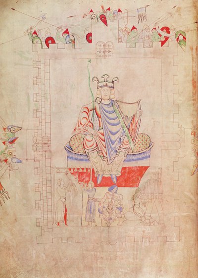 Ms. 1215 t.3 fol.13v Roi David en majesté au centre de Jérusalem, 1109 - French School