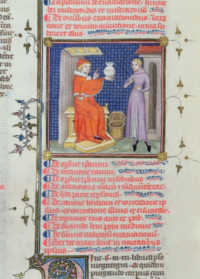 Ms 126 fol.200v Un médecin effectuant une analyse d