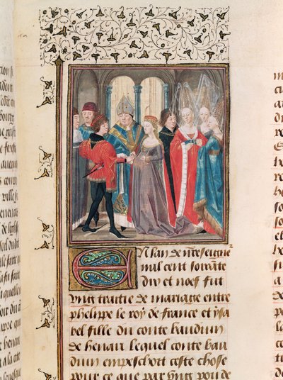 Ms. 149 t.3 fol.88 Le Mariage de Philippe Auguste (1165-1223) Roi de France et Isabelle de Hainaut, fille du Comte Baudouin - French School