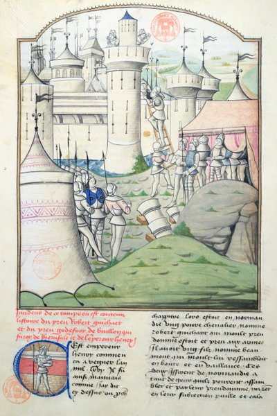 Capture de Jérusalem en 1099 par Godefroy de Bouillon et les Croisés pendant la Première Croisade, miniature de Fleur des Histoires - French School