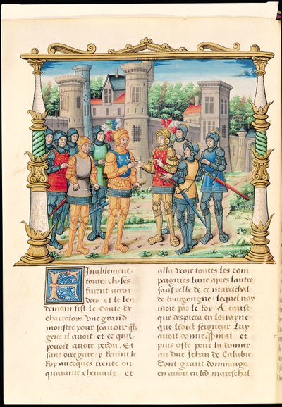 Le Traité de Conflans entre Louis XI et Charles le Téméraire, Duc de Bourgogne, octobre 1465, des Mémoires de Philippe de Commynes (1445-1509) - French School