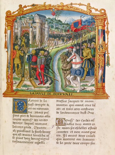 Ms 18 f.92r Siège de Beauvais par Charles le Téméraire, Duc de Bourgogne, 27 juin 1472, des Mémoires de Philippe de Commynes (1445-1509) - French School