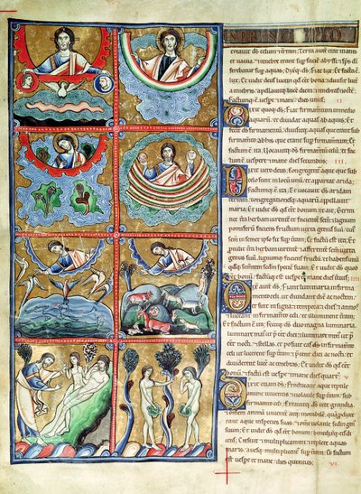 Ms 1 f.4v La création du monde, de la Bible de Souvigny - French School