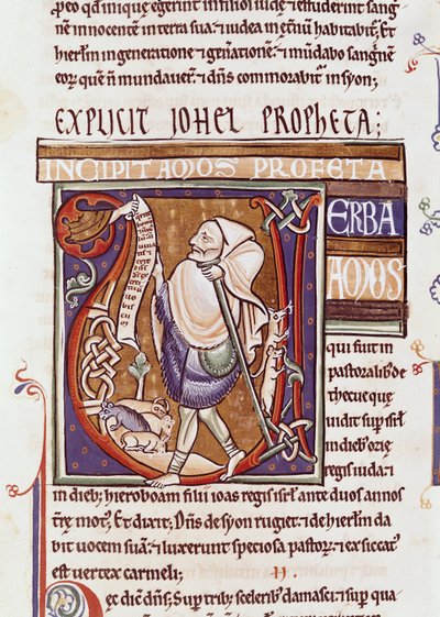 Ms 1 fol.194v Initiale historiée V représentant Amos, de la Bible de Souvigny - French School