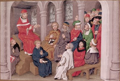 Ms 230 fol.25 Jean de Gerson (1363-1429) prêchant la Passion après le dîner à l